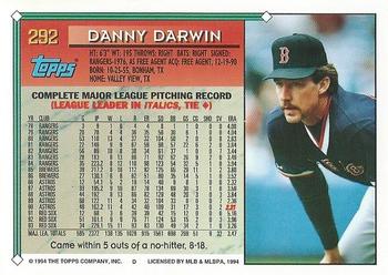 1994 Topps #292 Danny Darwin Back