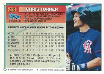 1994 Topps #322 Chris Turner Back
