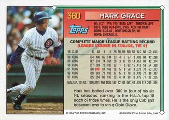 1994 Topps #360 Mark Grace Back