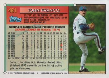 1994 Topps #481 John Franco Back