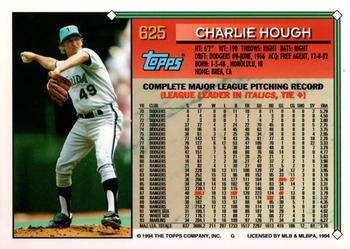 1994 Topps #625 Charlie Hough Back