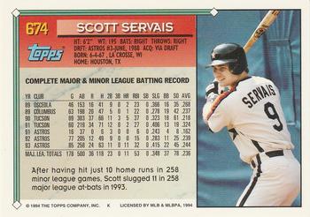 1994 Topps #674 Scott Servais Back