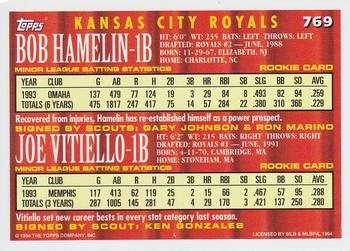 1994 Topps #769 Bob Hamelin / Joe Vitiello Back