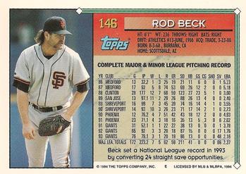 1994 Topps #146 Rod Beck Back