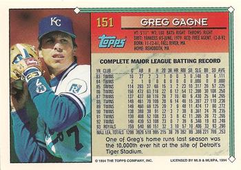 1994 Topps #151 Greg Gagne Back