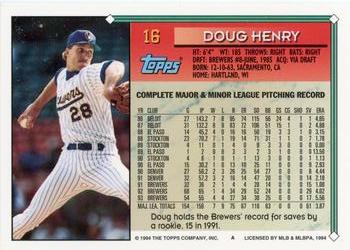 1994 Topps #16 Doug Henry Back