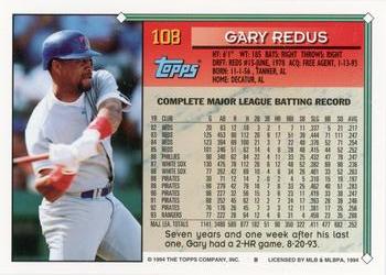 1994 Topps #108 Gary Redus Back