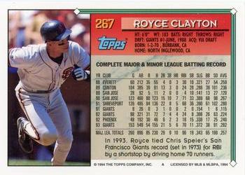 1994 Topps #267 Royce Clayton Back