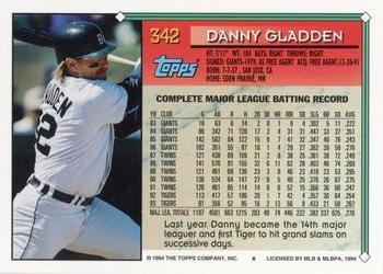 1994 Topps #342 Dan Gladden Back