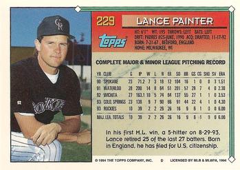 1994 Topps #229 Lance Painter Back