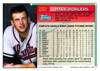 1994 Topps #232 Mark Wohlers Back