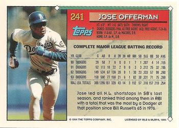 1994 Topps #241 Jose Offerman Back