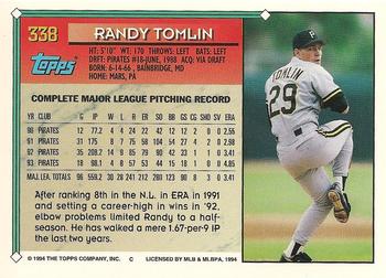1994 Topps #338 Randy Tomlin Back