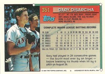 1994 Topps #351 Gary DiSarcina Back