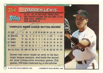 1994 Topps #354 Darren Lewis Back