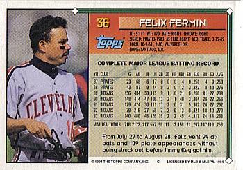 1994 Topps #36 Felix Fermin Back