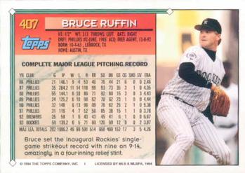 1994 Topps #407 Bruce Ruffin Back