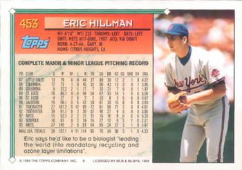 1994 Topps #453 Eric Hillman Back