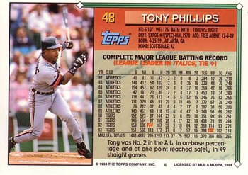 1994 Topps #48 Tony Phillips Back