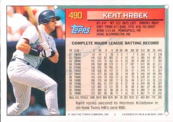 1994 Topps #490 Kent Hrbek Back