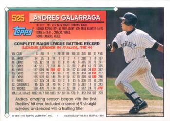 1994 Topps #525 Andres Galarraga Back