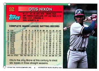 1994 Topps #52 Otis Nixon Back