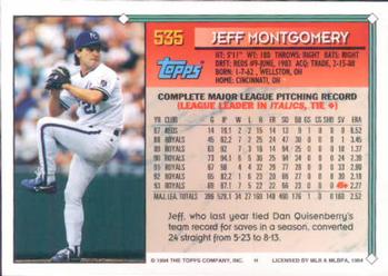1994 Topps #535 Jeff Montgomery Back