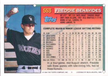 1994 Topps #553 Freddie Benavides Back
