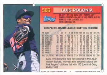 1994 Topps #566 Luis Polonia Back