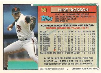 1994 Topps #58 Mike Jackson Back