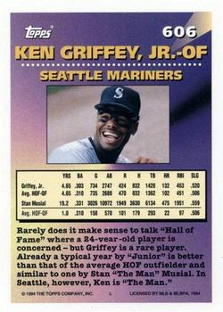 1994 Topps #606 Ken Griffey, Jr. Back