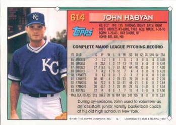 1994 Topps #614 John Habyan Back