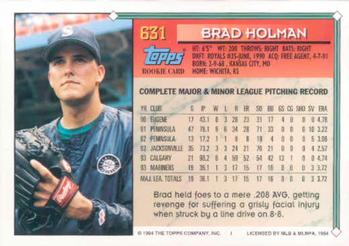 1994 Topps #631 Brad Holman Back