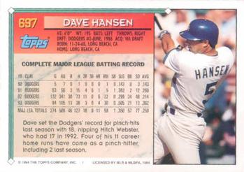 1994 Topps #697 Dave Hansen Back