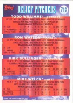 1994 Topps #713 P Prospects (Todd Williams / Ron Watson / Kirk Bullinger / Mike Welch) Back