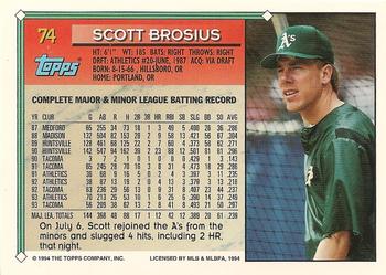 1994 Topps #74 Scott Brosius Back