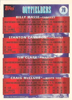 1994 Topps #79 OF Prospects (Billy Masse / Stanton Cameron / Tim Clark / Craig McClure) Back