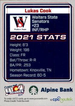 2021 Juco World Series Walters State Senators #NNO Lukas Cook Back