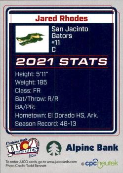 2021 Juco World Series San Jacinto Gators #NNO Jared Rhodes Back