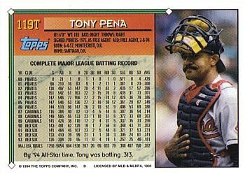 1994 Topps Traded #119T Tony Pena Back