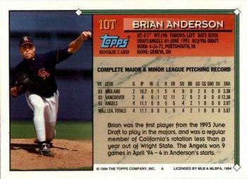 1994 Topps Traded #10T Brian Anderson Back