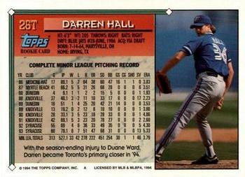1994 Topps Traded #26T Darren Hall Back