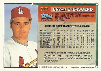 1994 Topps Traded #71T Bryan Eversgerd Back