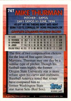 1994 Topps Traded #74T Mike Thurman Back