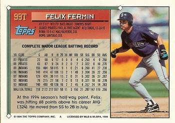 1994 Topps Traded #99T Felix Fermin Back