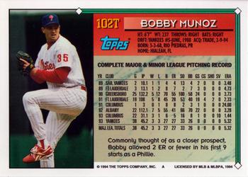 1994 Topps Traded #102T Bobby Munoz Back