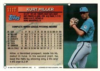 1994 Topps Traded #111T Kurt Miller Back