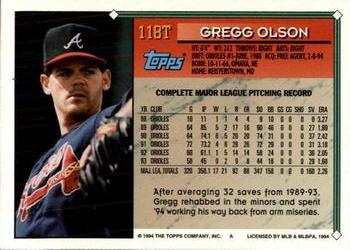 1994 Topps Traded #118T Gregg Olson Back