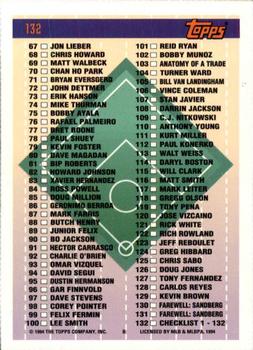1994 Topps Traded #132T Checklist: 1T-132T Back