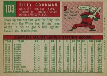 1959 Topps #103 Billy Goodman Back